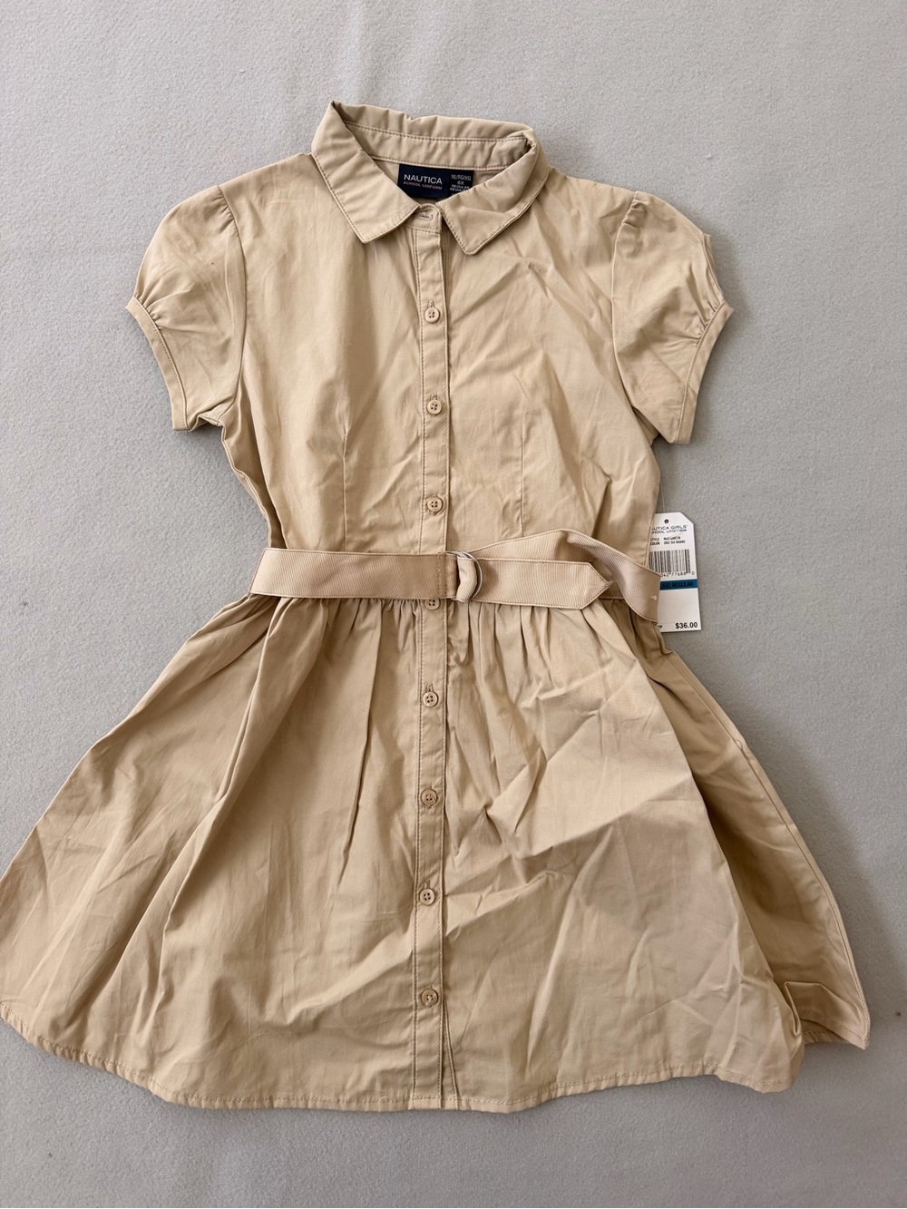 Nautica Girls' Tan Button-Front Shirt Dress with Belt